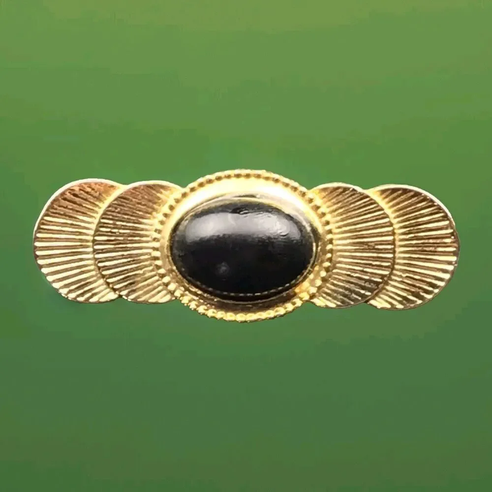 Gold Tone Brooch Pin Metal Costume Jewelry Fashion Black